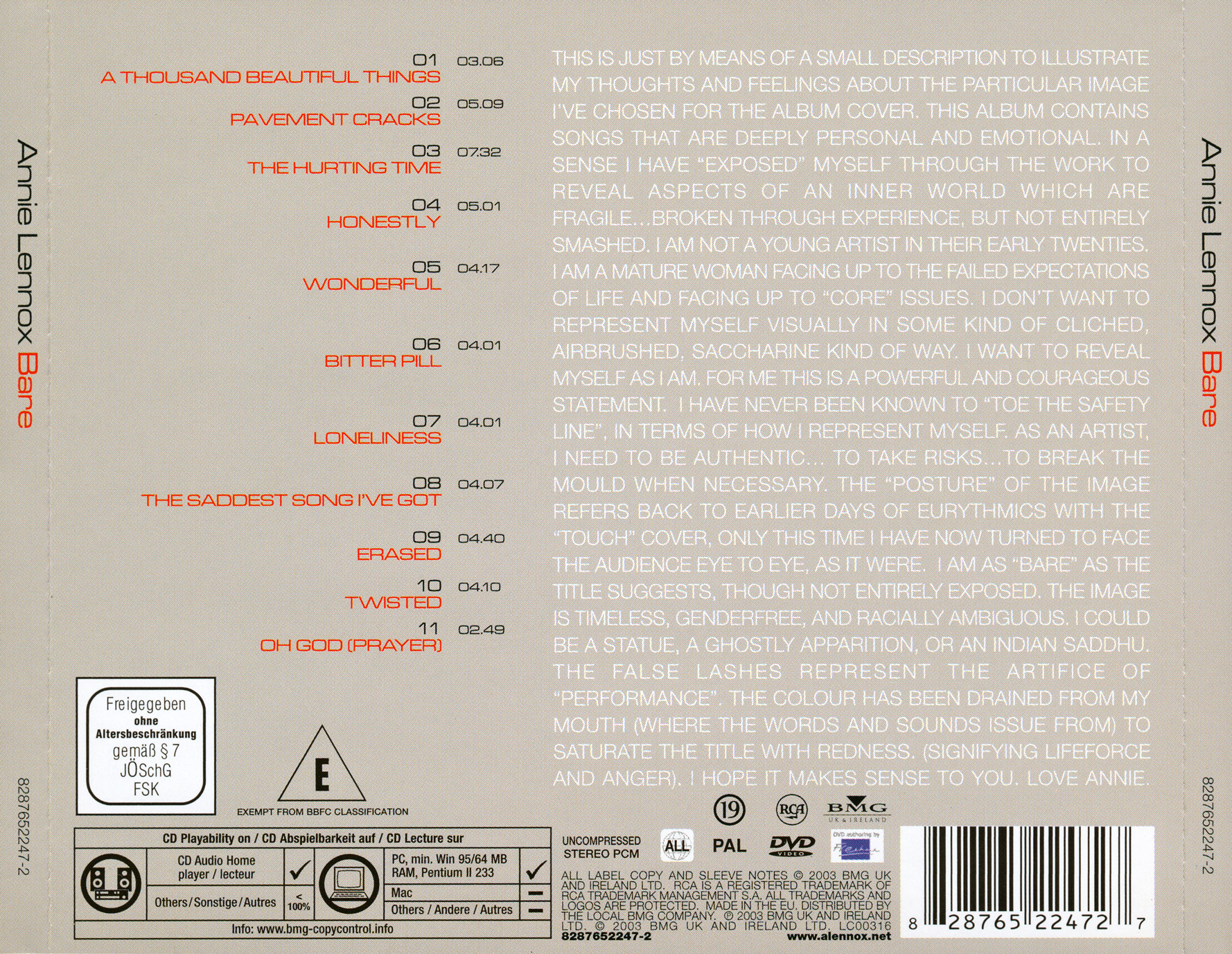 Scarica La Copertina Cd Annie Lennox - Bare - Back, Scarica La Cover Cd ...