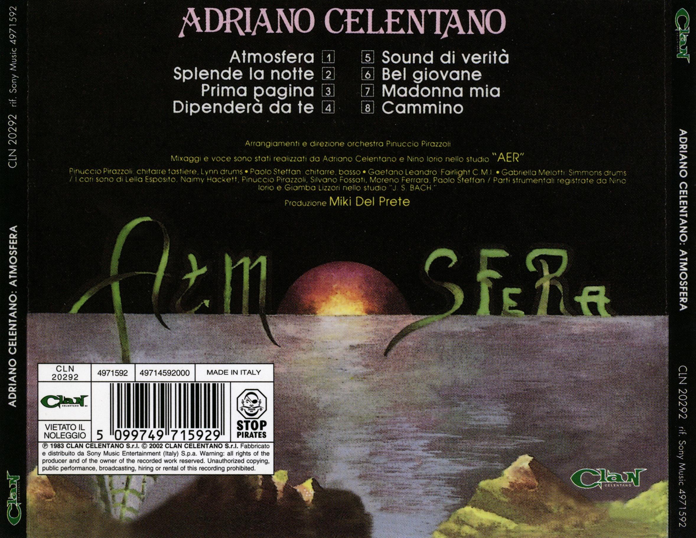 Copertina cd Adriano Celentano - Atmosfera - Back, cover cd Adriano ...