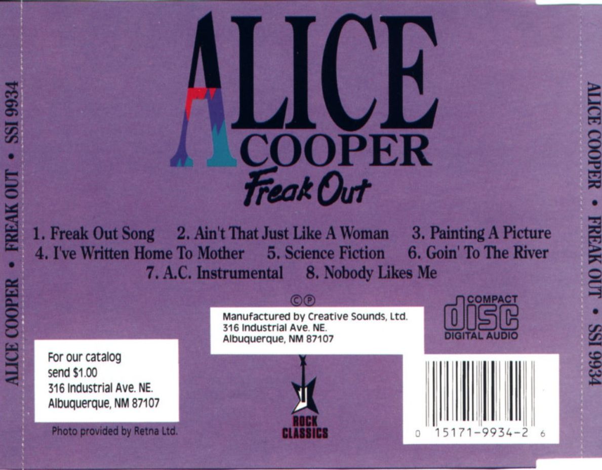 Freak the freak out. Alice Cooper pretties for you 1969. Alice Cooper 1969. Alice Cooper nothing's free 1994.