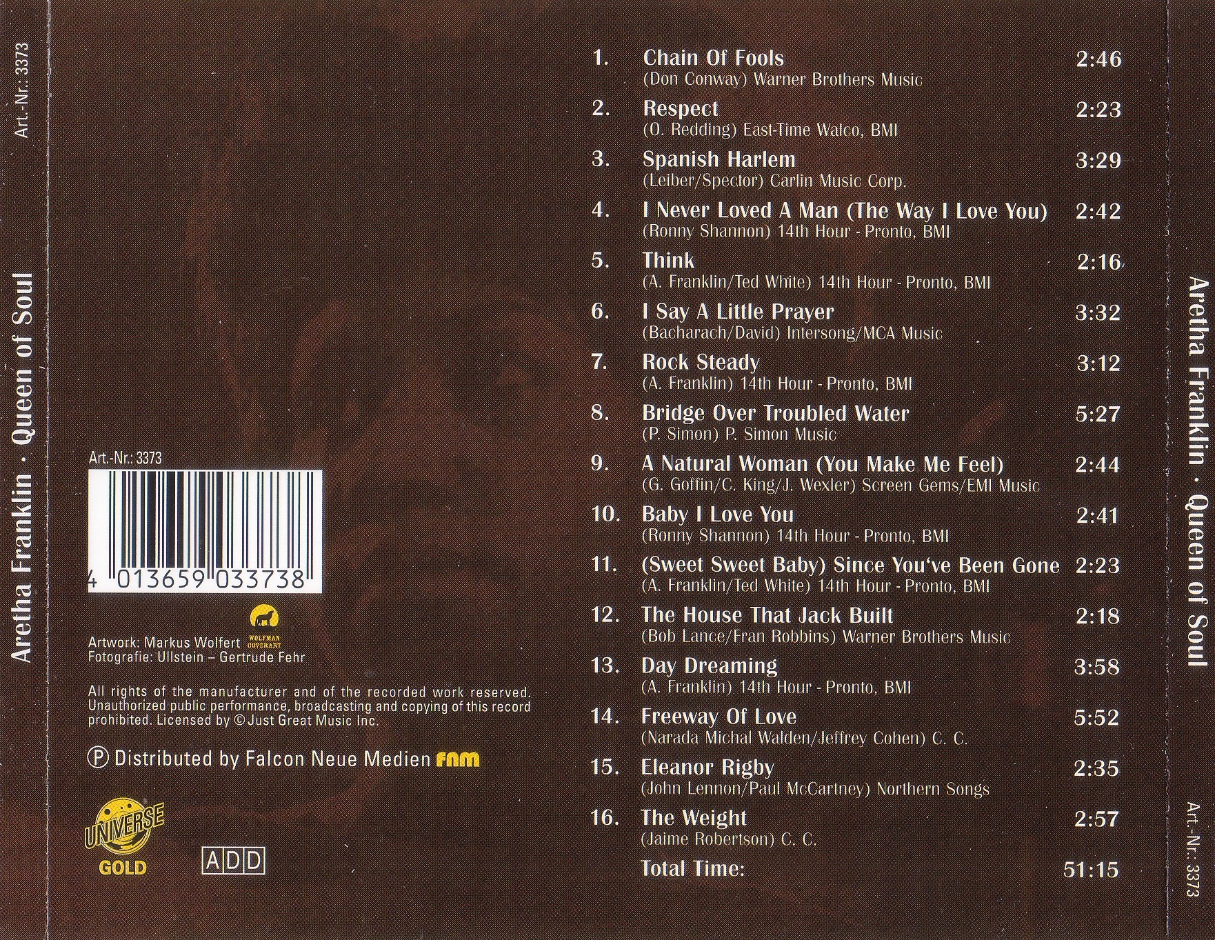 Copertina cd Aretha Franklin - Queen Of Soul - Back, cover cd Aretha ...